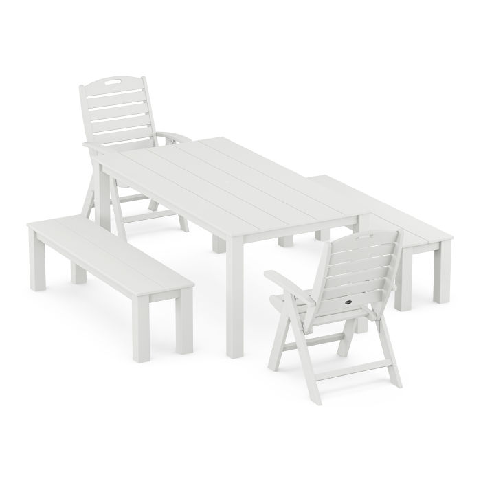 POLYWOOD Yacht Club Highback Chair 5-Piece Parsons Dining Set with Benches