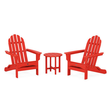 Cape Cod Folding Adirondack Set with Side Table in Sunset Red
