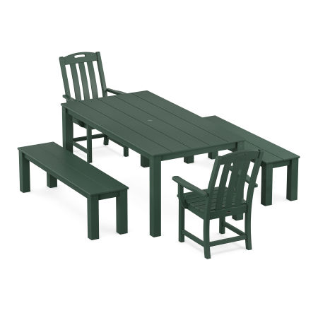 POLYWOOD Yacht Club 5-Piece Parsons Dining Set with Benches in Rainforest Canopy