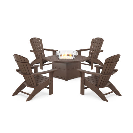 POLYWOOD Yacht Club Adirondack 5-Piece Set with Round Fire Pit Table in Vintage Lantern