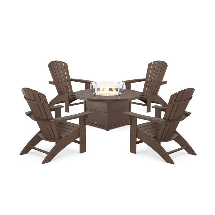 POLYWOOD Yacht Club Adirondack 5-Piece Set with Round Fire Pit Table