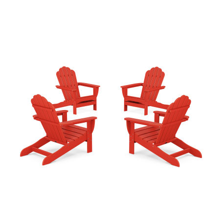 POLYWOOD 4-Piece Monterey Bay Oversized Adirondack Chair Conversation Set in Sunset Red