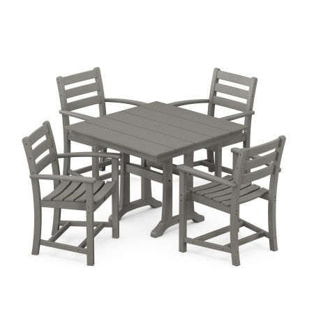 POLYWOOD Monterey Bay 5-Piece Farmhouse Trestle Arm Chair Dining Set in Stepping Stone