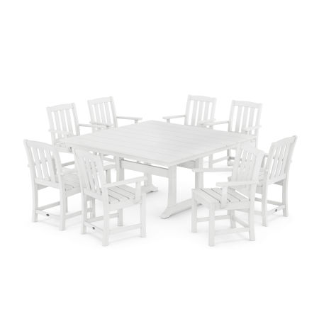 POLYWOOD Cape Cod 9-Piece Square Farmhouse Dining Set with Trestle Legs in Classic White