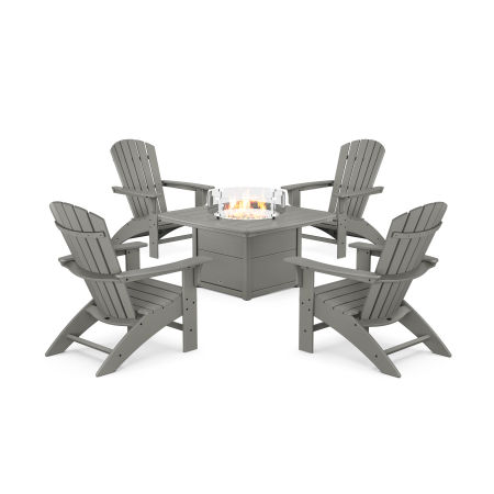 POLYWOOD Yacht Club Adirondack 5-Piece Set with Fire Pit Table in Stepping Stone