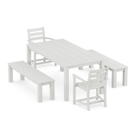 POLYWOOD Monterey Bay 5-Piece Parsons Dining Set with Benches in Classic White