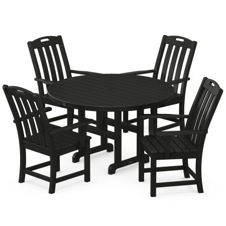 Yacht Club 5-Piece Round Arm Chair Dining Set in Charcoal Black