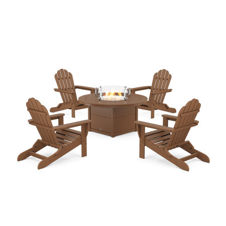 POLYWOOD 5-Piece Monterey Bay Folding Adirondack Conversation Set with Fire Pit Table in Tree House