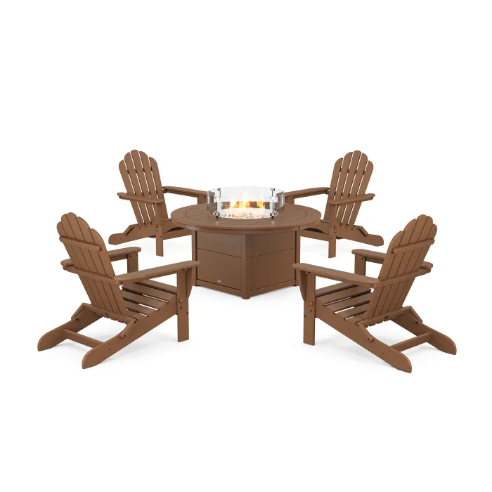 POLYWOOD 5-Piece Monterey Bay Folding Adirondack Conversation Set with Fire Pit Table