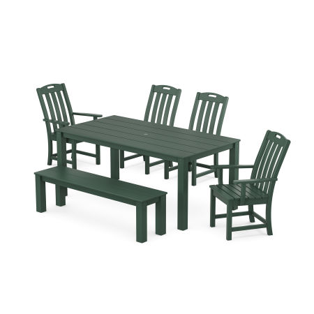 POLYWOOD Yacht Club 6-Piece Parsons Dining Set with Bench in Rainforest Canopy