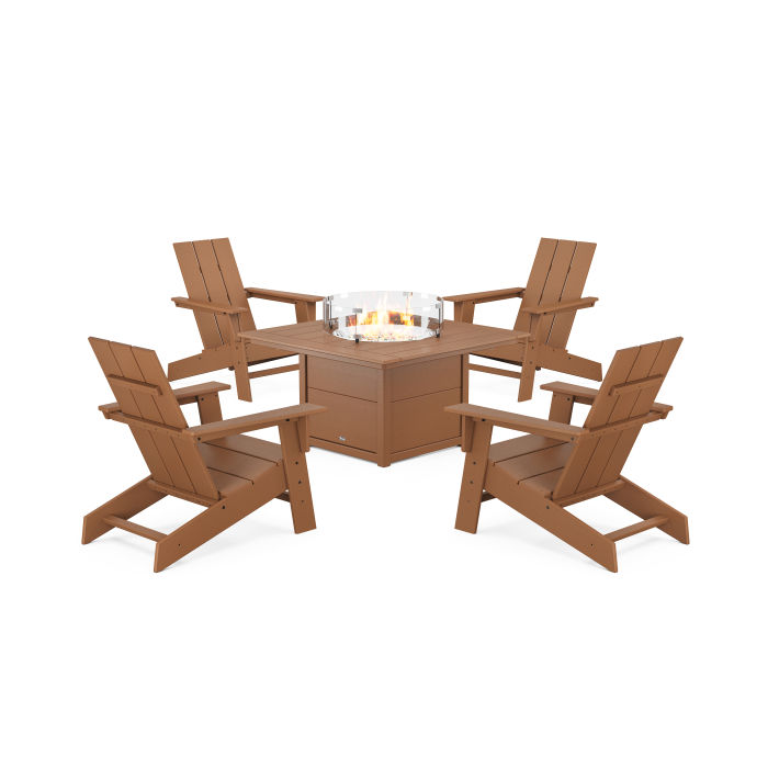 POLYWOOD Eastport Modern Adirondack 5-Piece Set with Square Fire Pit Table