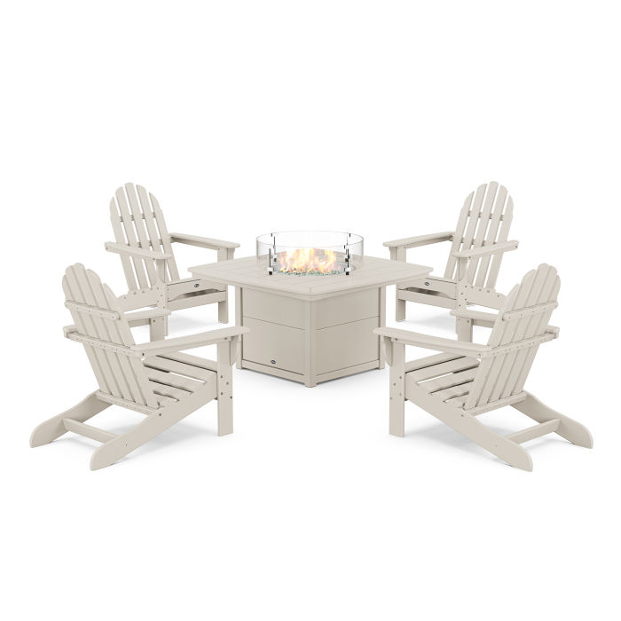 POLYWOOD Cape Cod Adirondack 5-Piece Set with Yacht Club Fire Pit Table