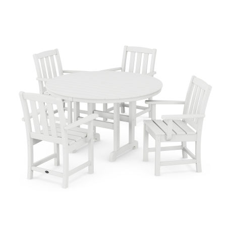 POLYWOOD Cape Cod 5-Piece Round Farmhouse Dining Set in Classic White