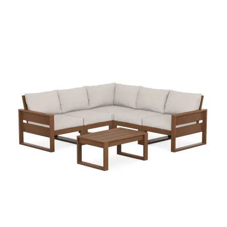 POLYWOOD Eastport 6 piece Deep Seating Sectional + Coffee Table Set in Tree House / Dune Burlap