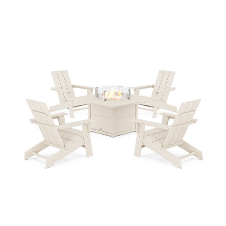 Eastport Modern Adirondack 5-Piece Set with Square Fire Pit Table
