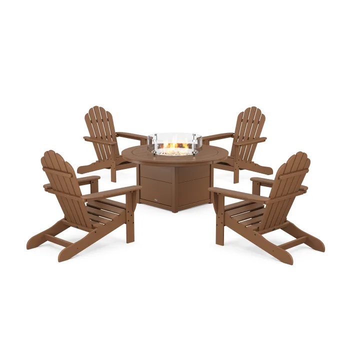 POLYWOOD 5-Piece Monterey Bay Adirondack Conversation Set with Fire Pit Table