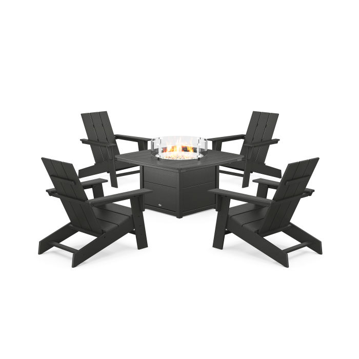 POLYWOOD Eastport Modern Adirondack 5-Piece Set with Yacht Club Fire Pit Table