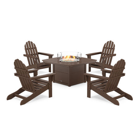 POLYWOOD Cape Cod Adirondack 5-Piece Set with Yacht Club Fire Pit Table in Vintage Lantern