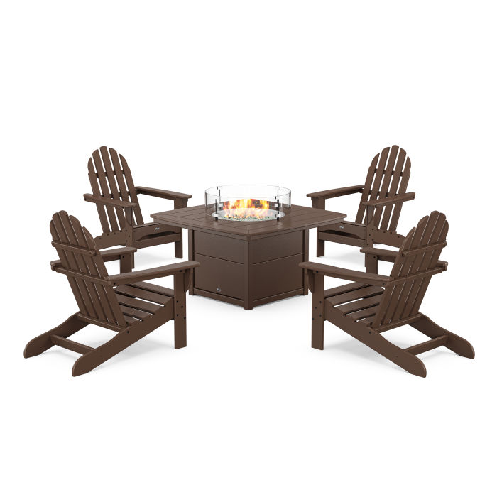 POLYWOOD Cape Cod Adirondack 5-Piece Set with Yacht Club Fire Pit Table