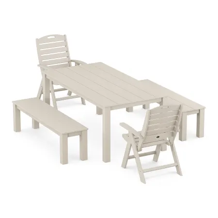 Trex Outdoor Furniture Yacht Club Highback Chair 5-Piece Parsons Dining Set with Benches