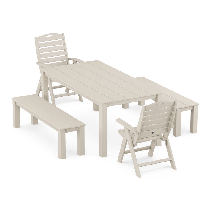 POLYWOOD Yacht Club Highback Chair 5-Piece Parsons Dining Set with Benches