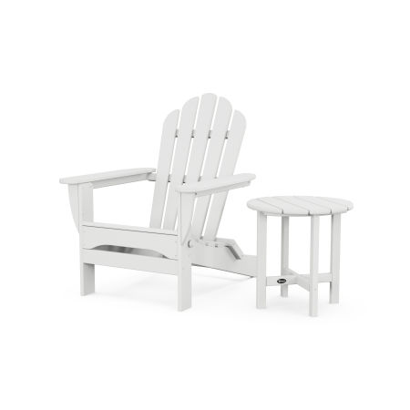 POLYWOOD Monterey Bay Folding Adirondack Chair with Side Table in Classic White