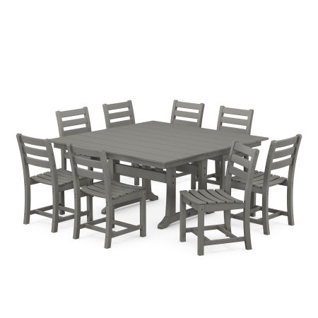 POLYWOOD Monterey Bay 9-Piece Farmhouse Trestle Dining Set in Stepping Stone
