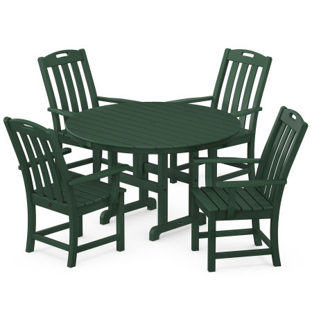 Yacht Club 5-Piece Round Arm Chair Dining Set in Rainforest Canopy