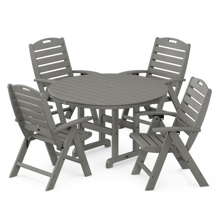 Yacht Club Highback 5-Piece Round Dining Set in Stepping Stone
