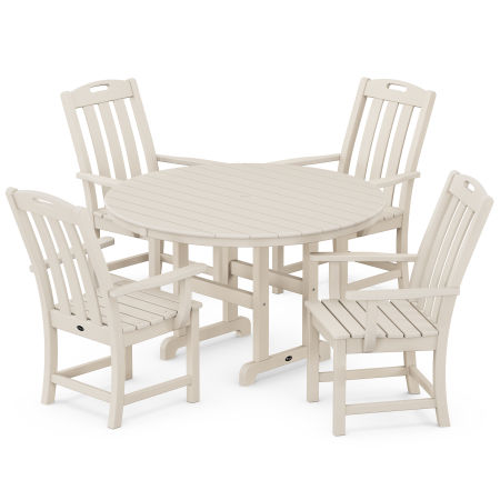Yacht Club 5-Piece Round Arm Chair Dining Set in Sand Castle