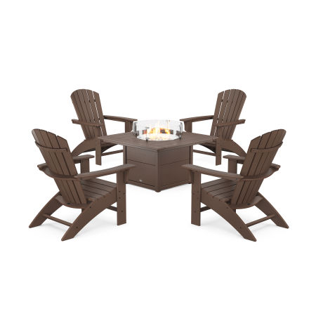 POLYWOOD Yacht Club Adirondack 5-Piece Set with Square Fire Pit Table in Vintage Lantern