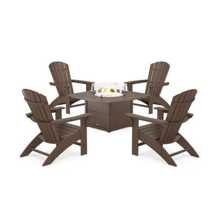 POLYWOOD Yacht Club Adirondack 5-Piece Set with Square Fire Pit Table in Vintage Lantern