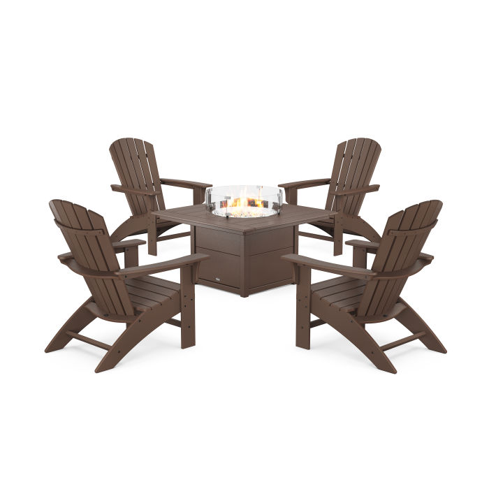 POLYWOOD Yacht Club Adirondack 5-Piece Set with Square Fire Pit Table