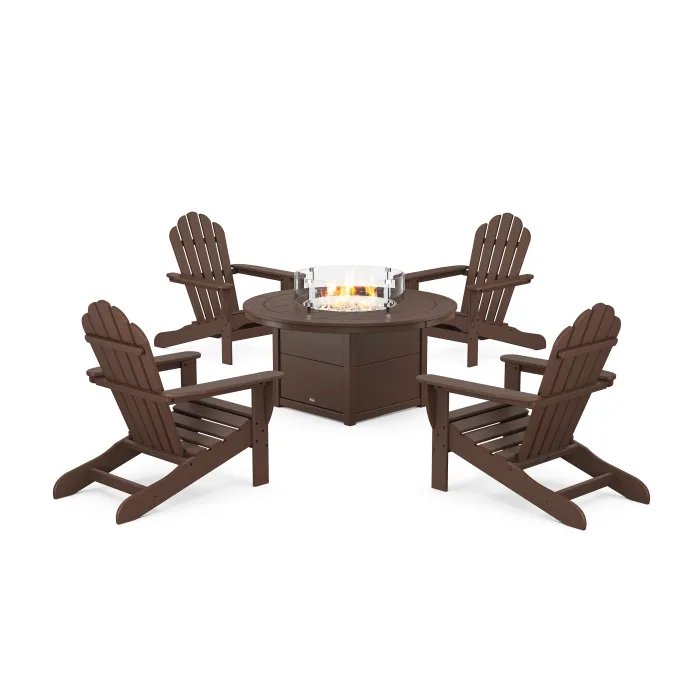 POLYWOOD 5-Piece Monterey Bay Adirondack Conversation Set with Fire Pit Table