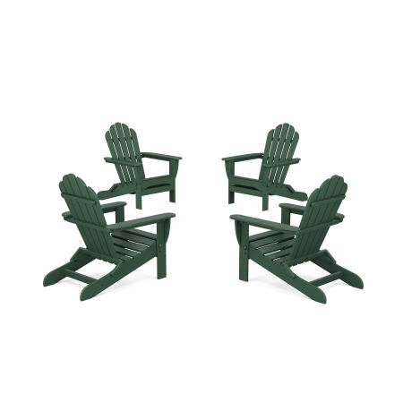 POLYWOOD 4-Piece Monterey Bay Folding Adirondack Chair Conversation Set in Rainforest Canopy