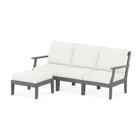 POLYWOOD Yacht Club Modular 4-Piece Deep Seating Set with Ottoman in Stepping Stone / Natural Linen