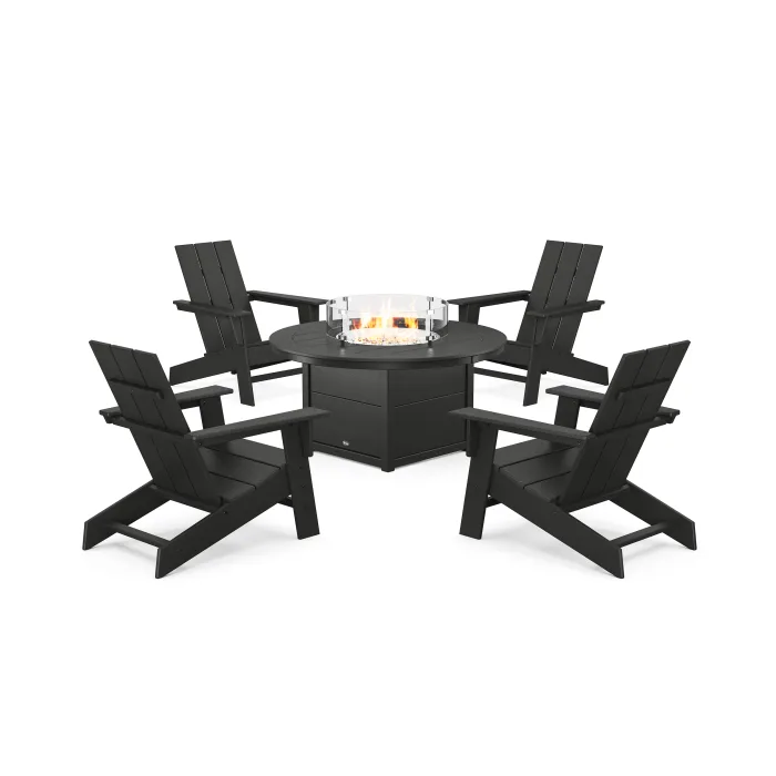POLYWOOD Eastport Modern Adirondack 5-Piece Set with Round Fire Pit Table