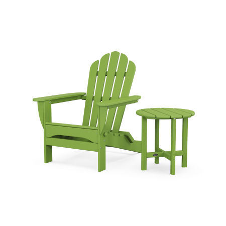 POLYWOOD Monterey Bay Folding Adirondack Chair with Side Table in Lime