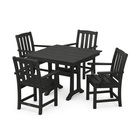 POLYWOOD Cape Cod 5-Piece Farmhouse Dining Set with Trestle Legs in Charcoal Black