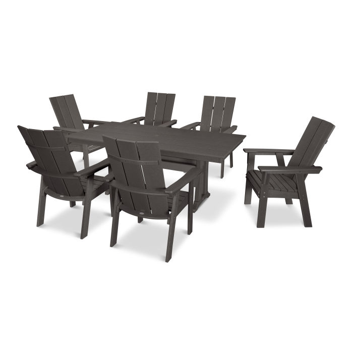 Modern Curveback Adirondack 7-Piece Farmhouse Trestle Dining Set in Vintage Finish