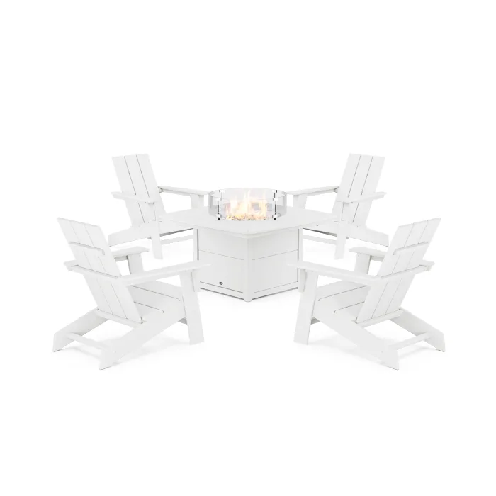 POLYWOOD Eastport Modern Adirondack 5-Piece Set with Yacht Club Fire Pit Table