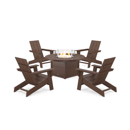 POLYWOOD Eastport Modern Adirondack 5-Piece Set with Round Fire Pit Table in Vintage Lantern