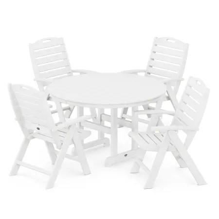 POLYWOOD Yacht Club Highback 5-Piece Round Dining Set in Classic White