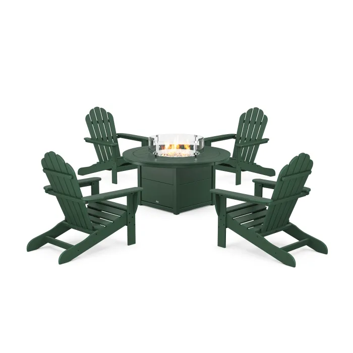 POLYWOOD 5-Piece Monterey Bay Adirondack Conversation Set with Fire Pit Table