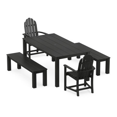 POLYWOOD Cape Cod Adirondack 5-Piece Parsons Dining Set with Benches in Charcoal Black