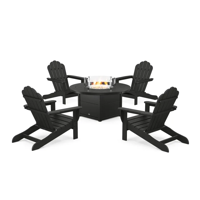 POLYWOOD 5-Piece Monterey Bay Oversized Adirondack Conversation Set with Fire Pit Table