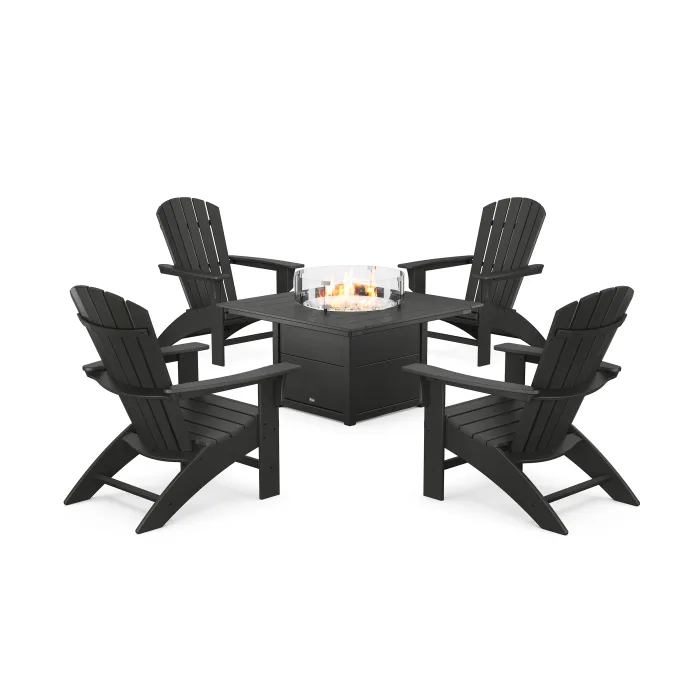POLYWOOD Yacht Club Adirondack 5-Piece Set with Square Fire Pit Table