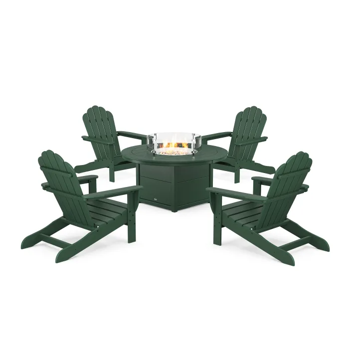 POLYWOOD 5-Piece Monterey Bay Oversized Adirondack Conversation Set with Fire Pit Table