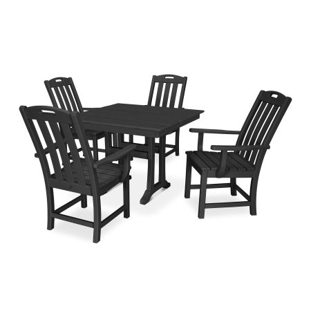 Yacht Club 5-Piece Farmhouse Arm Chair Dining Set in Charcoal Black