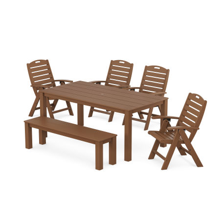 POLYWOOD Yacht Club Highback Chair 6-Piece Parsons Dining Set with Bench in Tree House
